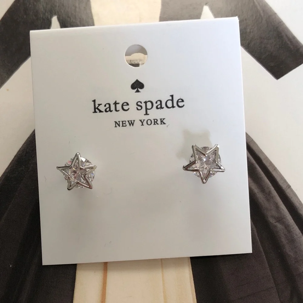 Authentic kate spade New with card Silver Star Stud Earrings with Clear Crystals